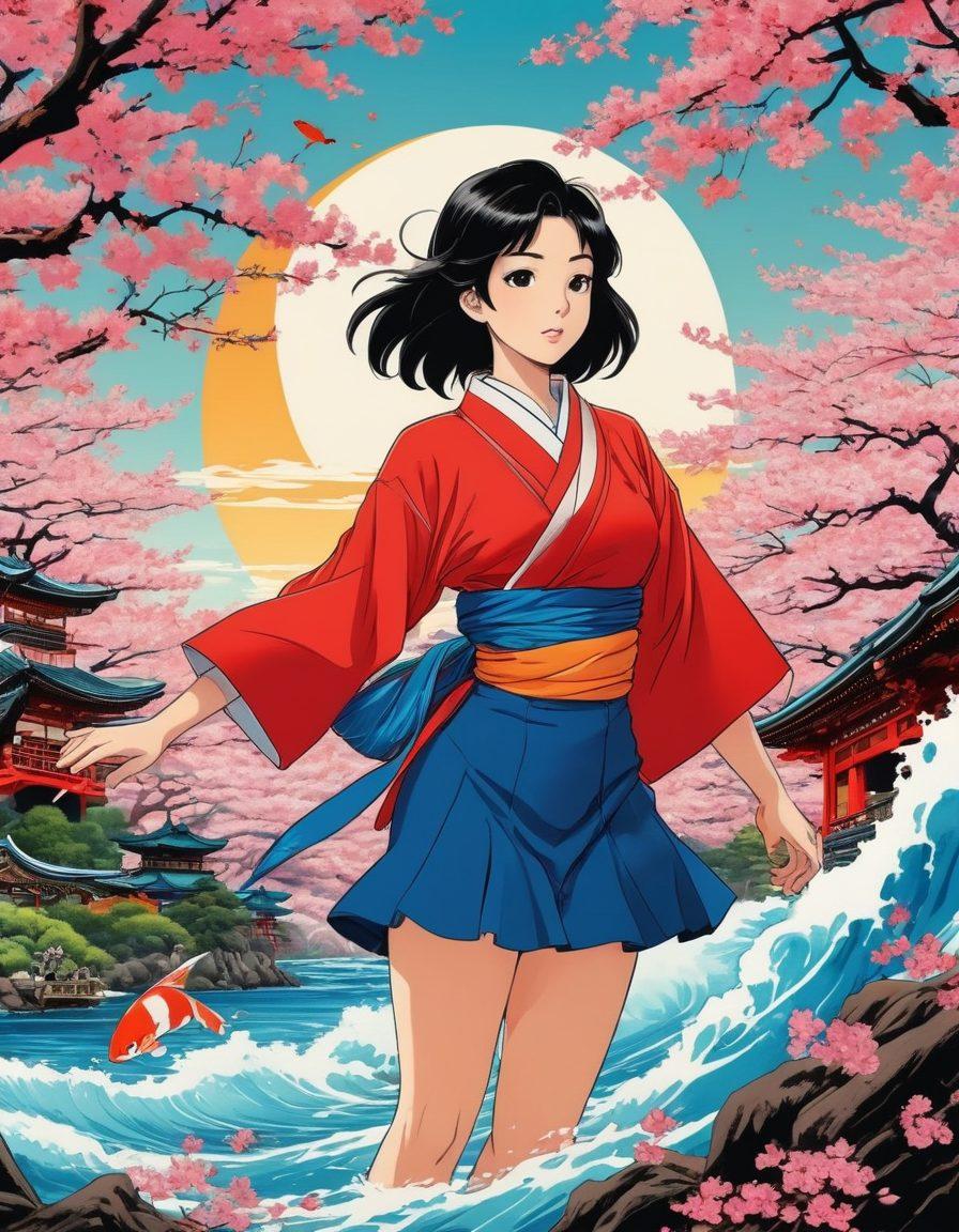 A vibrant collage depicting iconic scenes from both classic and contemporary hentai, with a subtle integration of mainstream anime elements. In the background, a stylized outline of Japan with animated characters blending into various global animation influences. Include floating artistic representations of cultural symbols and visual nods to animation techniques. The atmosphere should be colorful and lively, celebrating the connection between manga and animation. pop art. vibrant colors. dynamic composition.